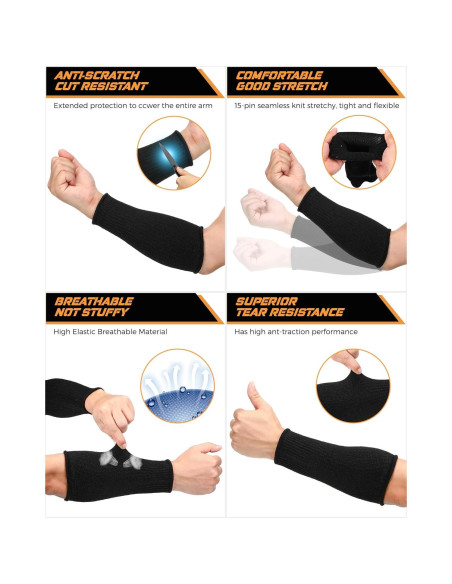 Mangas Resistentes al Corte Geyoga Nivel 5 Protección Brazo Negro