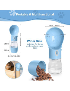 Botella de Agua para Perros ARMLULU 3 en 1 con Comida Azul 2
