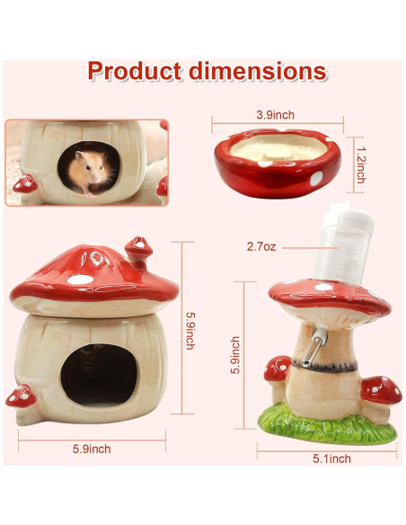 Accesorios para Hámster Beleatal: Escondite Cerámico, Botella y Tazón