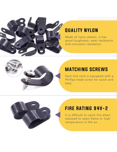 Clips de Cable de Plástico Nylon Swpeet 120 Pcs 13.2mm Negro