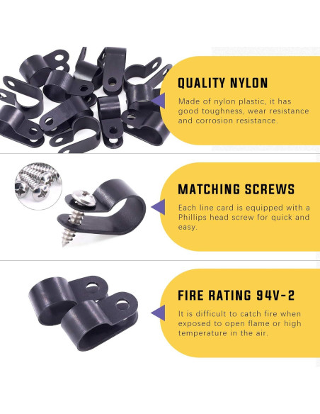 Clips de Cable de Plástico Nylon Swpeet 120 Pcs 13.2mm Negro