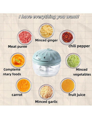 Picador de Verduras Manual XGVIEGZ 160ml Azul - Cortador de Ajo