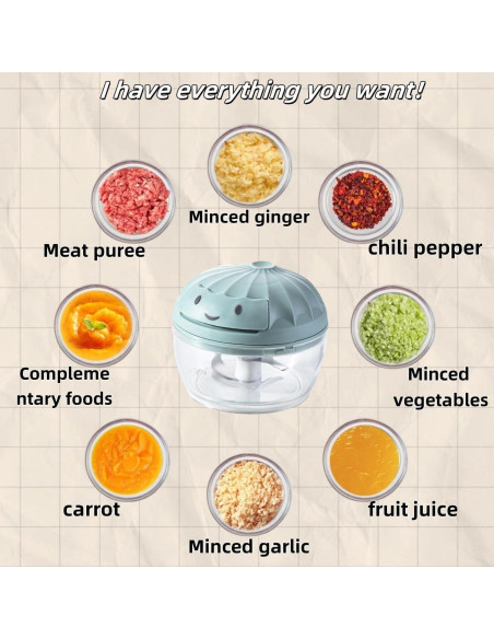 Picador de Verduras Manual XGVIEGZ 160ml Azul - Cortador de Ajo Picador de Verduras Manual XGVIEGZ 160ml Azul - Cortador de Ajo