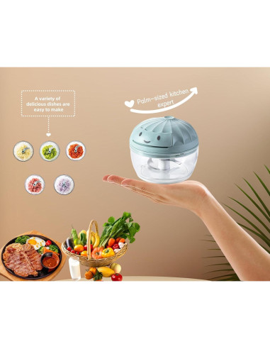 Picador de Verduras Manual XGVIEGZ 160ml Azul - Cortador de Ajo