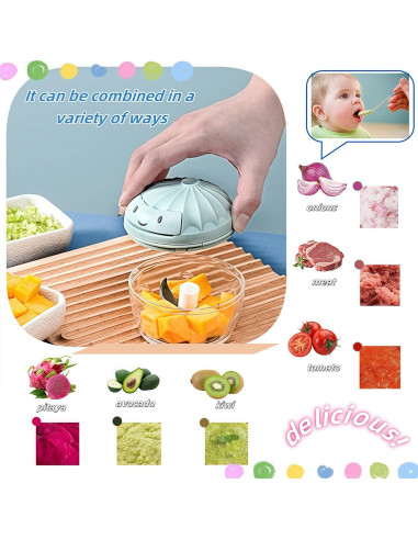 Picador de Verduras Manual XGVIEGZ 160ml Azul - Cortador de Ajo