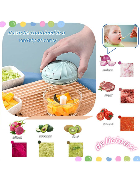 Picador de Verduras Manual XGVIEGZ 160ml Azul - Cortador de Ajo Picador de Verduras Manual XGVIEGZ 160ml Azul - Cortador de Ajo