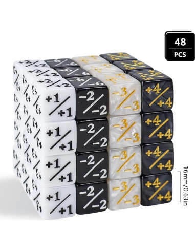 48 Dados Contadores MTG Acrílico Negro y Blanco D6