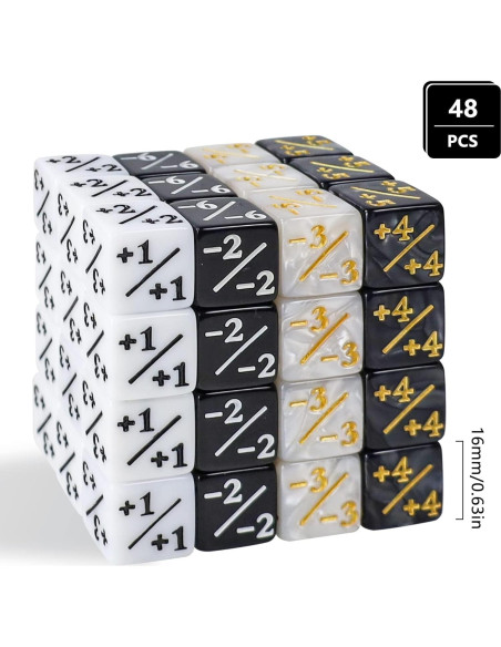 48 Dados Contadores MTG Acrílico Negro y Blanco D6
