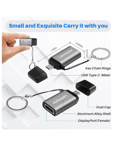 Adaptador USB C a DisplayPort 8K Lamroyce - 190g, 1 Paquete