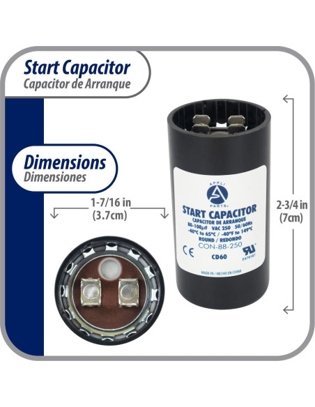 Capacitor de Arranque Appli Parts 80-108 Mfd 250 VAC Universal
