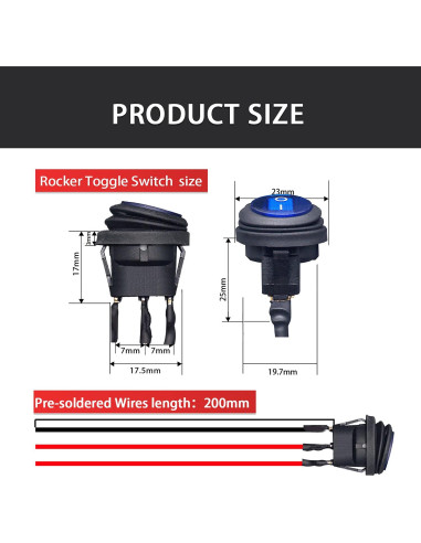 Interruptor Basculante Redondo Impermeable Mankk KCD1-8-101NW 12V 20A