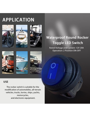 Interruptor Basculante Redondo Impermeable Mankk KCD1-8-101NW 12V 20A