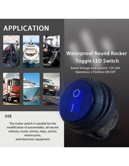 Interruptor Basculante Redondo Impermeable Mankk KCD1-8-101NW 12V 20A