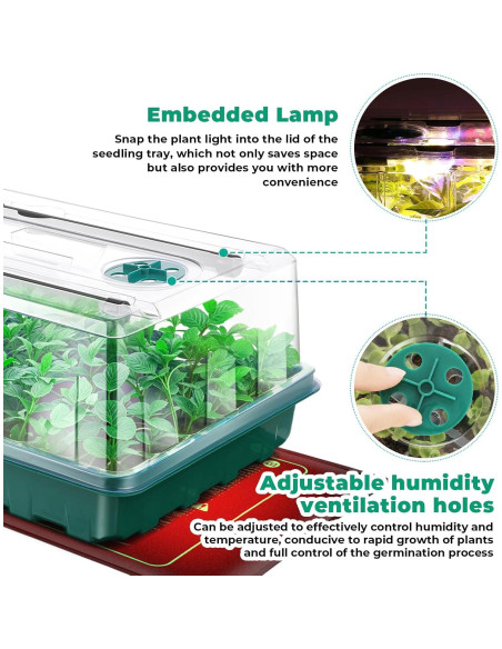 Bandeja de Germinación de Semillas Ourhom 96 Celdas con Luz