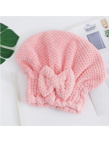 Gorro de Toalla de Microfibra Genérico - Set 2 Rosa y Blanco