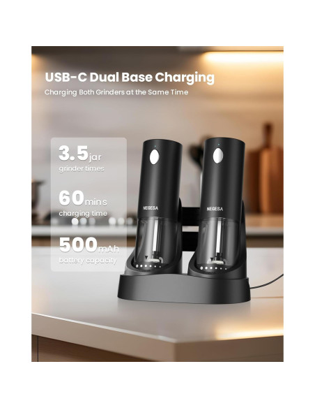 Juego de Molinillos Eléctricos de Sal y Pimienta NEGESA Negro