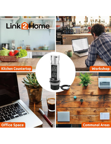 Estación de Enchufe Emergente Link2Home 2x15A + 2 USB 2.4A