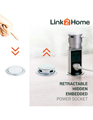 Estación de Enchufe Emergente Link2Home 2x15A + 2 USB 2.4A