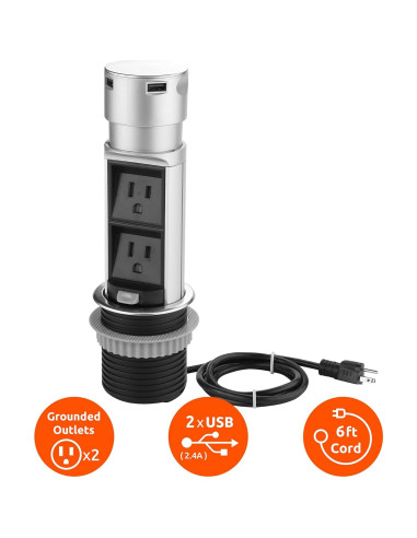 Estación de Enchufe Emergente Link2Home 2x15A + 2 USB 2.4A