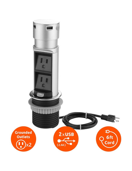 Estación de Enchufe Emergente Link2Home 2x15A + 2 USB 2.4A