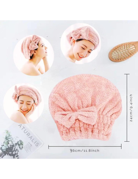 Gorro de Toalla de Microfibra Genérico - Set 2 Rosa y Blanco