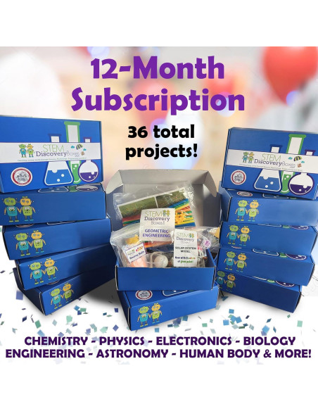 Caja de Descubrimiento STEM - 12 Kits Mensuales para Niños 7-12 Años Caja de Descubrimiento STEM - 12 Kits Mensuales para Niños 7-12 Años