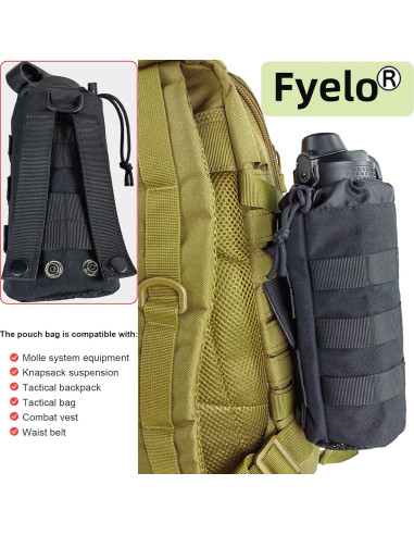 Bolsa Pouch para Botella Fyelo Táctica Negra 23x10 cm
