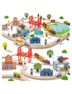 Conjunto de tren de madera 110 piezas Tiny Land para niños