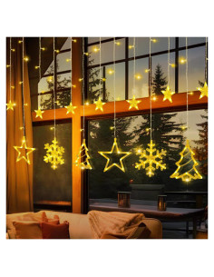 Luces de Cortina LED Navidad 138 LEDs 3x3m Blanco Cálido