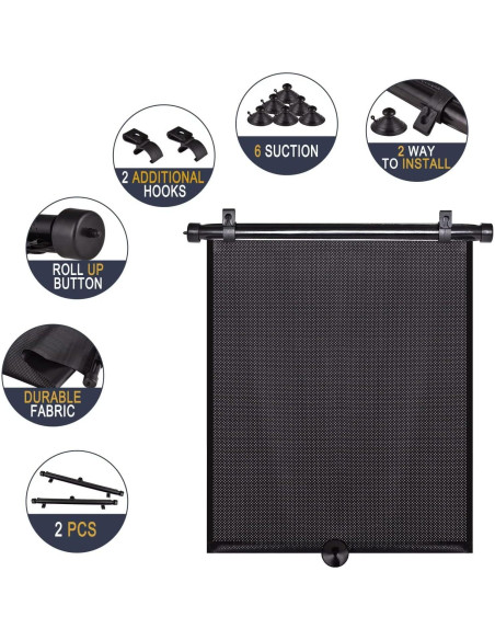 Sombra de Sol Enrollable para Ventana de Auto Yaaduo 40x46 cm