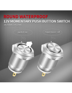 Interruptor de Botón Momentáneo 12mm DaierTek IP65 Acero Inoxidable 2
