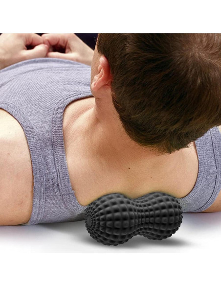 Bola de Masaje de Cacahuate SELEWARE Negro - Rodillo Doble para Espalda y Cuello