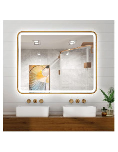 Espejo LED Niccy 81.3x50.8cm Anti-vaho Marco Dorado