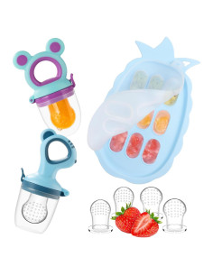 Alimentador de Frutas y Moldes de Helados para Bebés - Silicona Azul