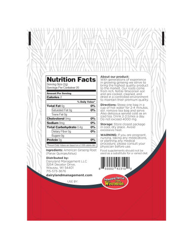 Bolsitas de Té de Ginseng Americano Dairyland 20 Unidades - Sin OGM