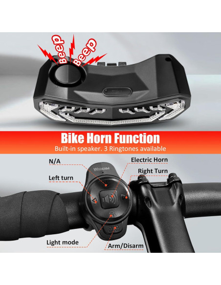 Luz Trasera WSDCAM para Bicicleta con Señales de Giro y Alarma