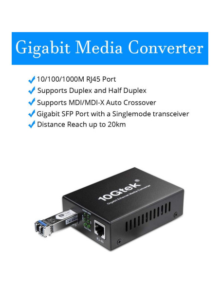 Convertidor de Medios SFP a RJ45 HiFiber 1000Base-LX 20km
