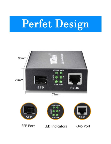 Convertidor de Medios SFP a RJ45 HiFiber 1000Base-LX 20km