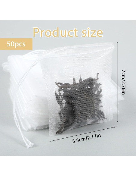 50 Bolsitas de Té Desechables Nylon Ymapinc 7x5.5 cm