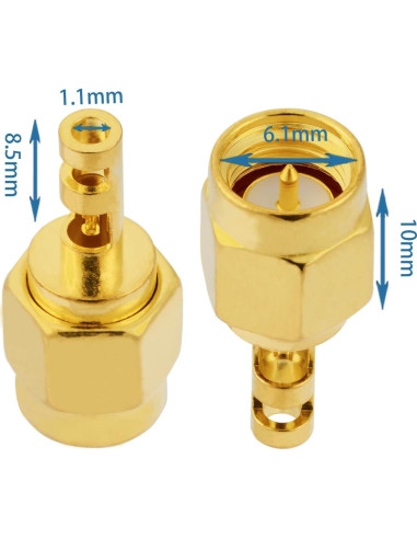 10 Conectores SMA Macho Soldadura 50 Ohm para RG178 1.37mm