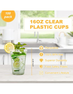 Vasos de Plástico TashiBox 16oz - 100 Unidades Desechables 2