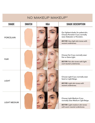 Base No Makeup Makeup Porcelana - Ligera y Larga Duración