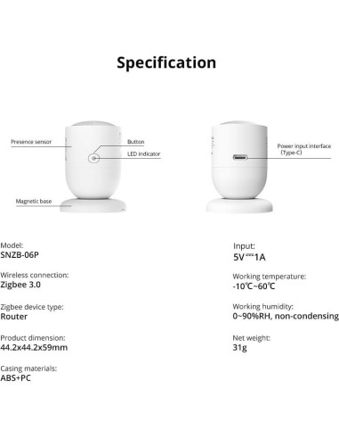 Sensor de Presencia Humana Zigbee Smilewolf SNZB-06P 4m