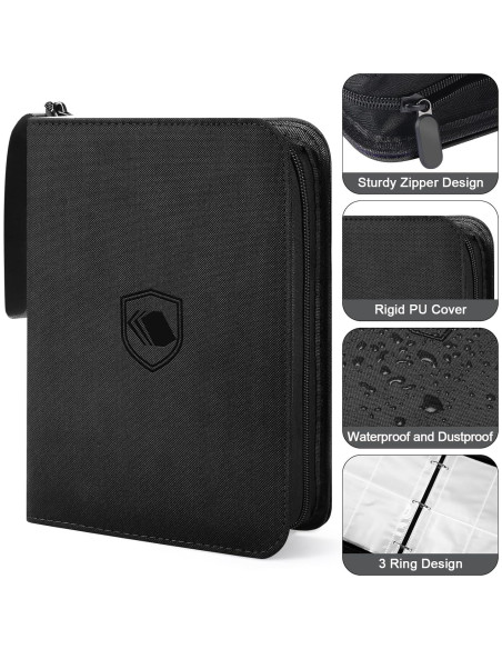 Álbum de Cartas Pemocyny 4 Bolsillos Negro - PU Resistente