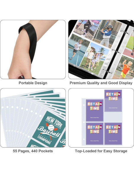 Álbum de Cartas Pemocyny 4 Bolsillos Negro - PU Resistente