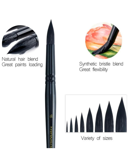 Set de 8 Pinceles Redondos TRANSON para Acuarela y Acrílico