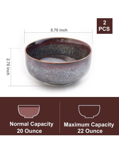 Juego de 2 Cuencos de Cerámica KYBSCZ 22 Onzas Marrón Caramelo 2