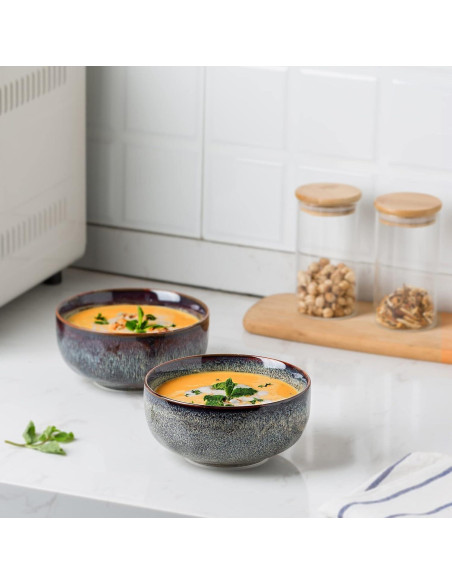 Juego de 2 Cuencos de Cerámica KYBSCZ 22 Onzas Marrón Caramelo