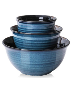 Juego de Cuencos de Mezcla Cerámica Hasense 3 Piezas Azul