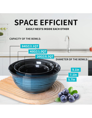 Juego de Cuencos de Mezcla Cerámica Hasense 3 Piezas Azul